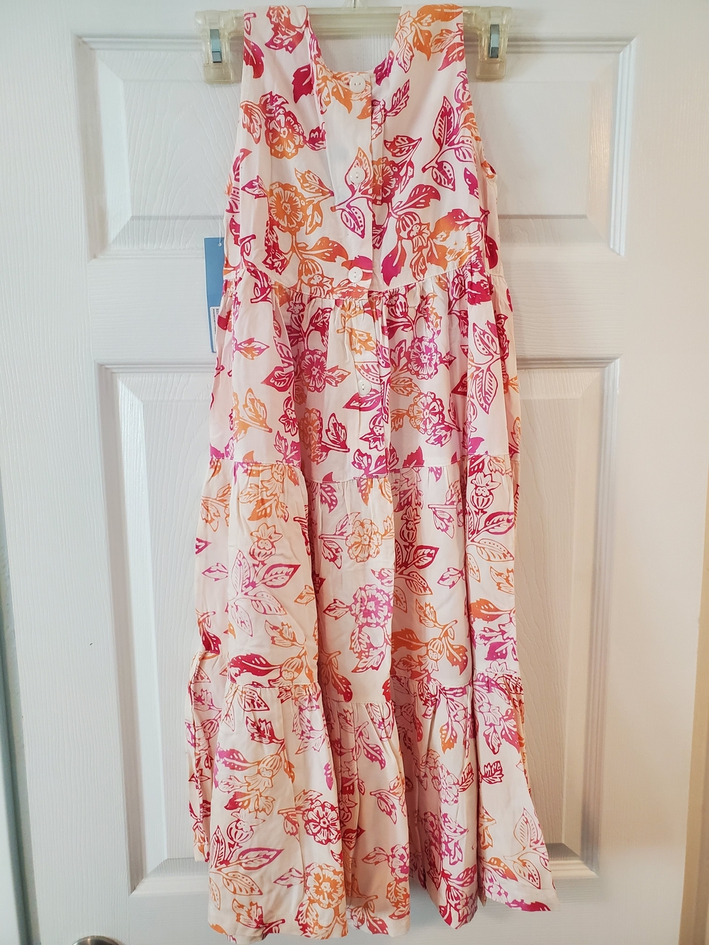 Girls' Floral Tiered Dress in Pink & Orange
